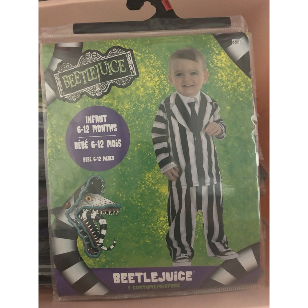 New Beetlejuice Infant Baby 6-12 Months White/black Striped Suit Costume